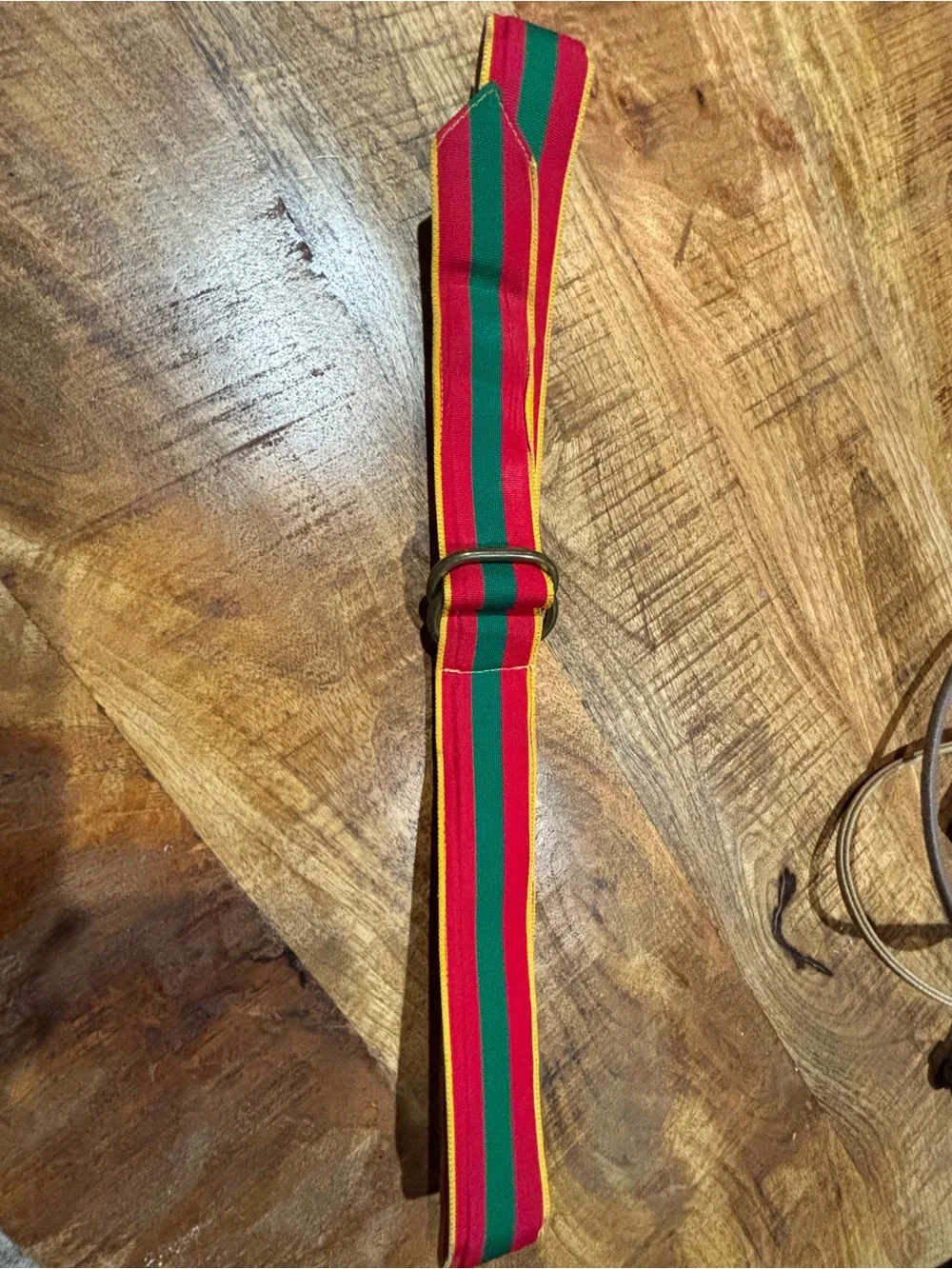 Red & Green Striped Women's Fabric Belt with Gold Trim
